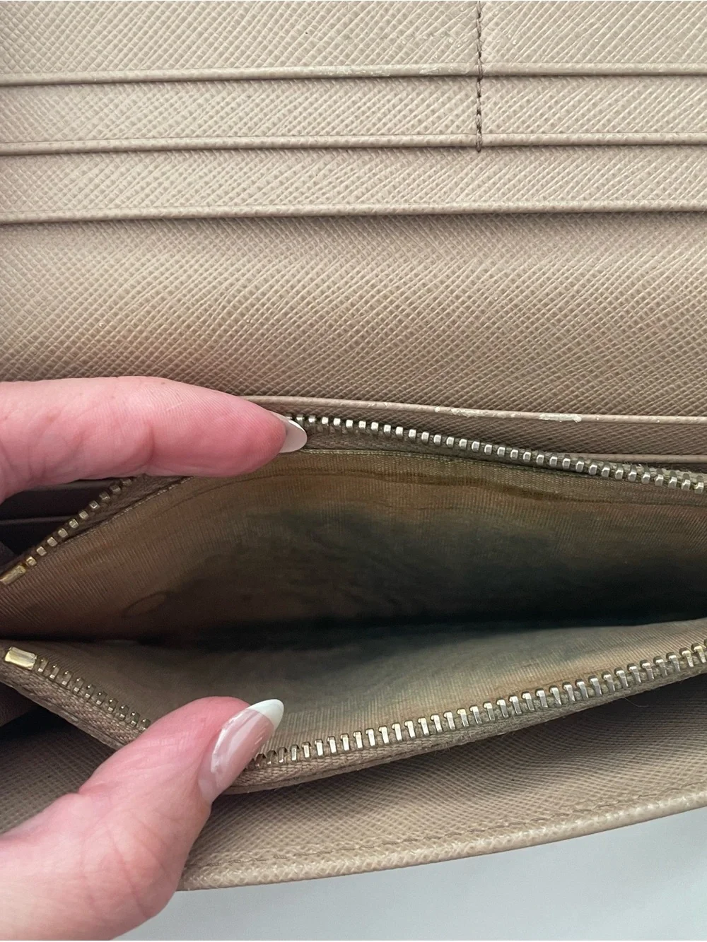 Prada Taupe Saffiano Leather Long Wallet with Gold Hardware